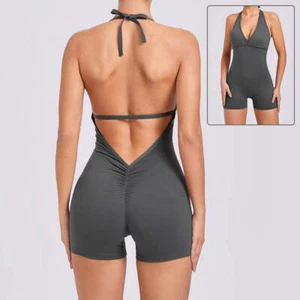 Yoga Pants Jumpsuit Halter Neck Beauty Back Shorts High Elastic One-piece Fitnes - Picture 1 of 53