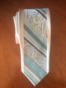 Steven Land Geometric Blue Striped Paisley Multicolor Pattern Men's Tie. - Picture 1 of 3