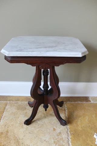 Antique Albert Best & Co Buffalo NY EARLY Victorian rectangle marble top table Cover