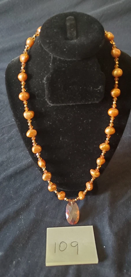 Collar Perlas Cultivadas Naranja Ámbar con Cuentas de Cristal de Swarovski 14KGF Hallazgo Foto 1 de 4