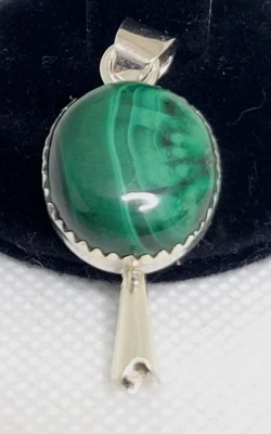 Colgante Malaquita Verde Natural Plata de Ley 925 1.5" Gota Hecho a Mano Foto 1 de 4