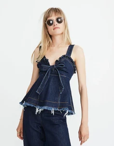 MADEWELL x KAREN WALKER Raw Edge Denim Trianon Bow Top - Picture 1 of 11