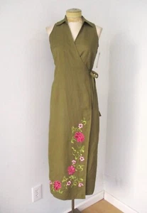 NWT Jessica Howard Green True Wrap Midi Career Office Dress Embr Pink Flowers 4P - Picture 1 of 6