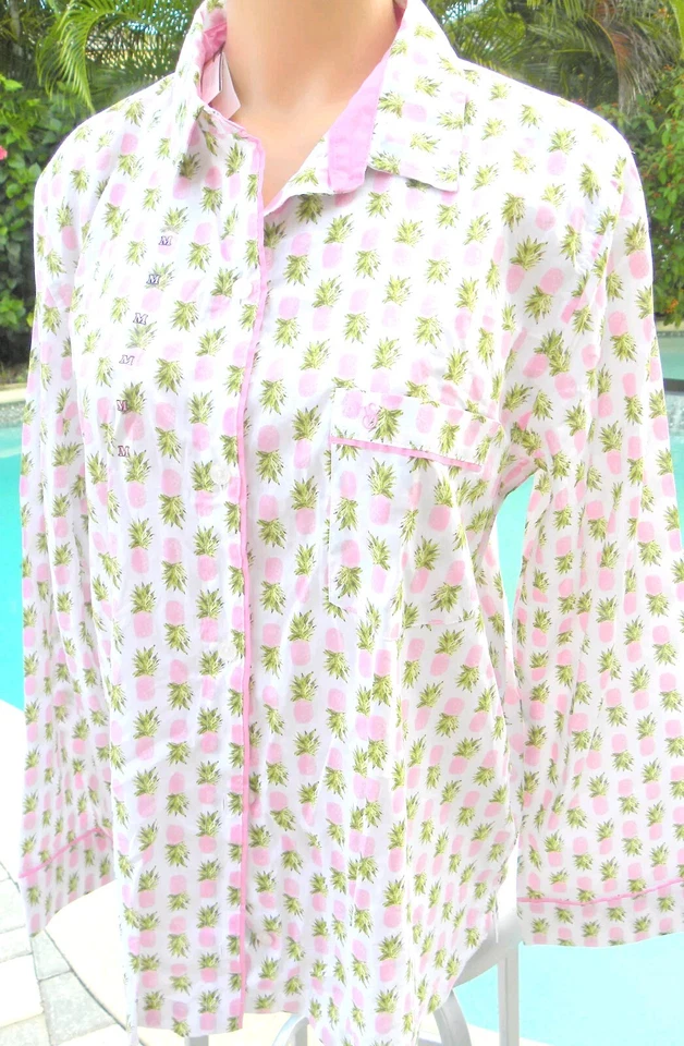 Victoria's Secret Raro Vintage Pijama Camisa Dormir Top Rosa Piña Botón L Foto 1 de 1
