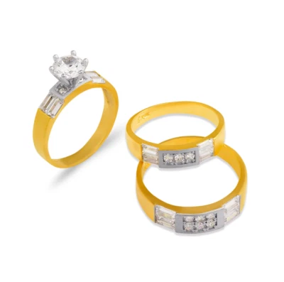 NEW 14K TWO TONE GOLD WEDDING TRIO RING SET - Image 1 of 2
