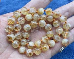 Genuine Natural Yellow Citrine Quartz Crystal Round Bead Necklace 14-48'' 6-10mm - Picture 1 of 9