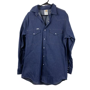 Vintage Carhartt S02 Denim Western Pearl Snap Work Shirt Rugged Mens 16.5x35 - Picture 1 of 6