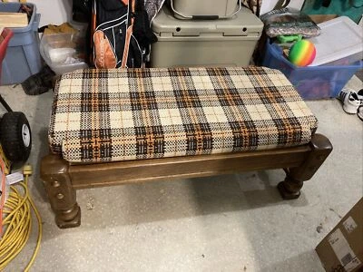 Retro Vintage MCM Coffee / Bed Table Bench Cushioned Solid Oak Great Shape 24x48 - Image 1 of 4