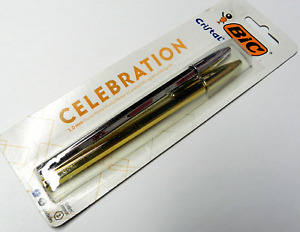 Writing  pen- Silver and Gold - BIC -CELEBRATION-Crystal -1.0mm-black-blue 2 pcs