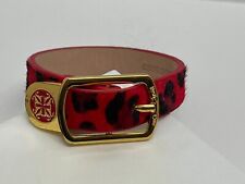 Rustic Cuff Red & Black Leopard Calfskin Leather & Gold Buckle Bracelet 