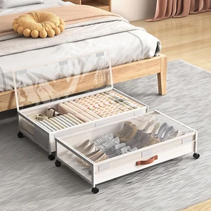 Under Bed Storage Containers with Wheels 54L Large Underbed Shoes Blankets Cloth - Picture 1 of 12