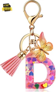 Initial Letter Keychain for Women Girl Bag Charm Butterfly Tassel Keychain for W - Picture 1 of 5