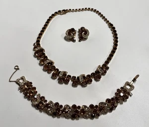 STUNNING Vintage Weiss Topaz Citrine Rhinestone Gold Tone Demi Parure Set - Picture 1 of 9