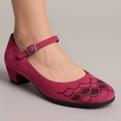 Camper Twins 女式 Mary Jane 鞋粉色麂皮绒扇贝粗跟 EU 37 美国 6.5–7 — 第 1/4 张图片