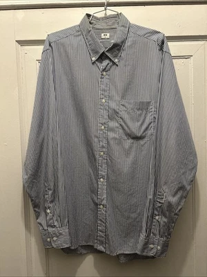 Men’s Uniqlo Striped Oxford Broadcloth Shirt Size XL 66 Blue EUC - Imagem 1 de 4