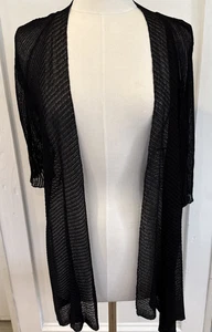 Eileen Fisher leichte transparente schwarze offene Strickjacke aus Viskose Nylon Staubtuch Größe 1X - Bild 1 von 6
