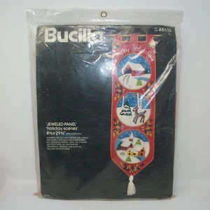 Bucilla JEWELED PANEL HOLIDAY SCENES Applique & Embroidery Panel Kit #48635 NOS - Picture 1 of 11