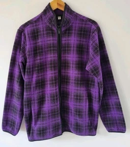 UNIQLO Plaid Fleece Jacket Pockets Zip Sz L EUC - Picture 1 of 5