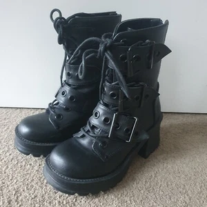 Demonia Bratty-118 Gothic Punk Rock Chunky Heel Combat Boots SIZE 6 EUR 37 - Picture 1 of 13