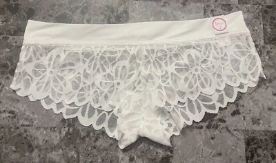 NUEVO CON ETIQUETAS BRAGAS HIPSTER CORTAS PARA NIÑOS FLIRTITUDE GRANDES BLANCAS ENCAJE FLORAL CINTURA LISA Foto 1 de 3