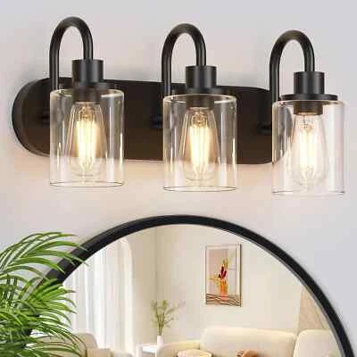 3-Light Bathroom Light Fixtures, Black Vanity Light Farmhouse Wall Sconces wi... - Image 1 of 4