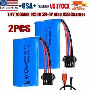 2Pack 7.4V 700Mah Li-ion Battery SM-4P plug USB Charger for UDI902 2.4G RC Boat - Picture 1 of 8
