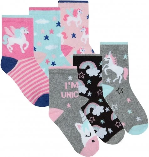 Paquete de 3 calcetines unicornio garrapata algodón rico selección rosa o gris tallas 6-3.5 Foto 1 de 1
