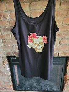 NO BOUNDARIES FLOWERS SKULL BLACK TANK TOP SIZE YXL N2 - Picture 1 of 10