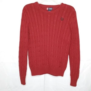 Chaps Ralph Lauren Boys Cable Knit Sweater L Red Embroidered Crest Preppy - Picture 1 of 4