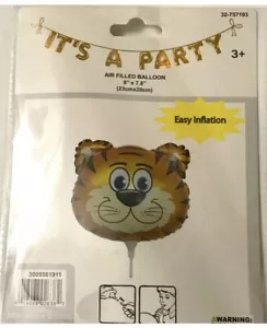 2 -Jungle Animal Tiger Safari Birthday 9" Air Filled Foil Balloons Party Supply - Picture 1 of 1