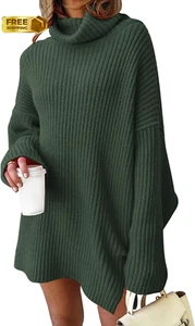 Womens Turtleneck Oversized Long Batwing Sleeve Fall Sweater Pullover Knit SMALL - Picture 1 of 6
