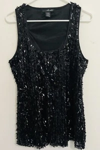 Willi Smith schwarz Disco Abend Party Urlaub Pailletten glitzernd Cocktail Tank Top L - Bild 1 von 11