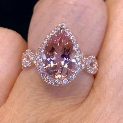 2.50Ctw Pear Cut Natural Morganite Engagement Ring in Solid 14K Rose Gold - Image 1 of 4