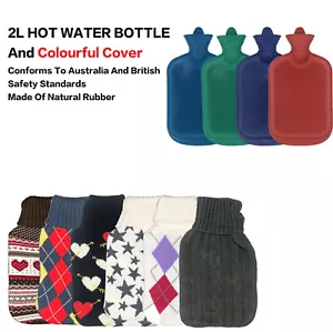 2L Hot Water Bottle Winter Warm Natural Rubber Bag Relaxing Warmer and COVER - Picture 1 of 41