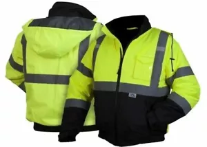 CLASS 3 HIGH VISIBILITY REFLECTIVE INSULATED WATERPROOF BOMBER SAFETY JACKET - Picture 1 of 5