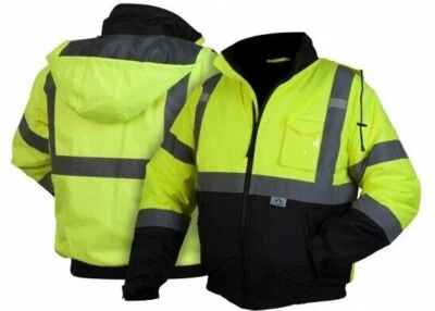 HIGH VISIBILITY REFLECTIVE INSULATED WATERPROOF HI VIS BOMBER SAFETY JACKET COAT - Image 1 of 4