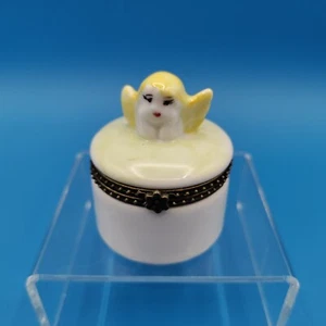 VTG Hinged Porcelain Trinket Box Angel Head Hand Painted Small Unique - Picture 1 of 4