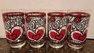 4 MCM Vintage Libbey LOVE SAGA Glasses NOS Barware Hearts RARE Retro Kitschy - Picture 1 of 7