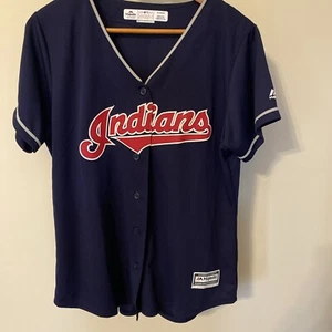 Indians Trikot Damen XL blau genäht Baseball Cool Base Kurzarm Majestic - Bild 1 von 8