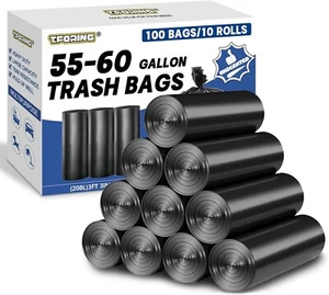 T-FORING Trash Bags 55-60 Gal Trash Can Liners Contractor Large Bag (100 Count) - Picture 1 of 9
