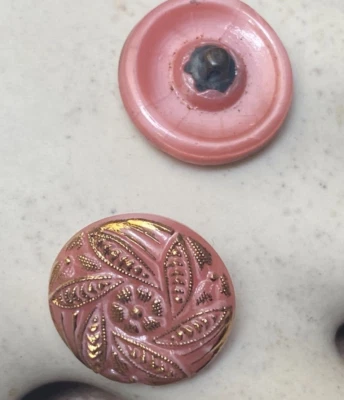 vintage round 3/4" buttons 1930s pink gold 6pcs Czechoslovakia - Image 1 of 4