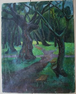 Soviet Oil Painting Landscape park trees evening postimpressionism - Picture 1 of 5