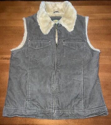 Cabela's Women's L Cotton Corduroy Faux Fur Fleece Lined Full Zip Vest Olive - Image 1 of 4