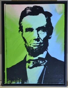 Framed. Steve Kaufman, Colorful Original “ Abe Lincoln”. Hand signed by Kaufman. - Picture 1 of 4