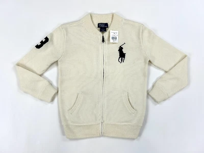 *MINOR DEFECT* Polo Ralph Lauren Boy's Full Zip Big Pony Sweater - Cream - Sz 7 - Image 1 of 4