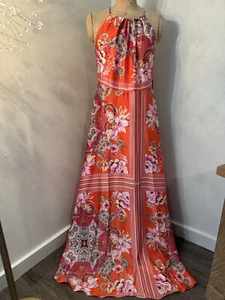 Lulus Maxi Neckholder Kleid Koralle Hot Pink Fuschia Paisley Blumen Größe L - Bild 1 von 10