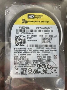 WD VelociRaptor 80GB 2.5" 10,000 RPM SATA WD800HLFS Hard Drive in 3.5" Tray - Picture 1 of 3