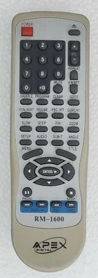 APEX RM-1600 Remote Control Only for DVD Player Model AD1600 - Image 1 of 4