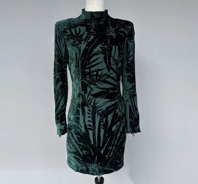Vestido Balmain Paris Terciopelo Verde Burnout FR 40 (US M) Forrado de Seda Cremallera Dorada Foto 1 de 4