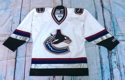 Vancouver Canucks CCM Youth L/XL Hockey Jersey White Orca Logo Made in Canada - Image 1 of 4